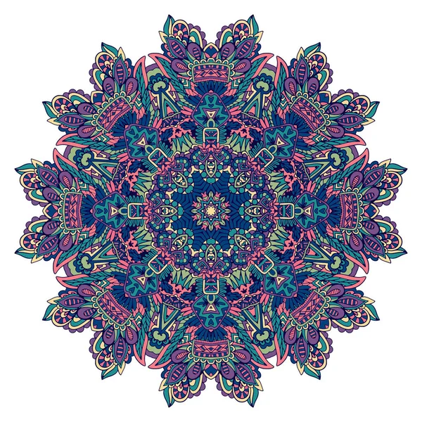 Astratto Festivo Mandala Disegno Floreale Colorato Ornamento Stile Arte Popolare — Vettoriale Stock