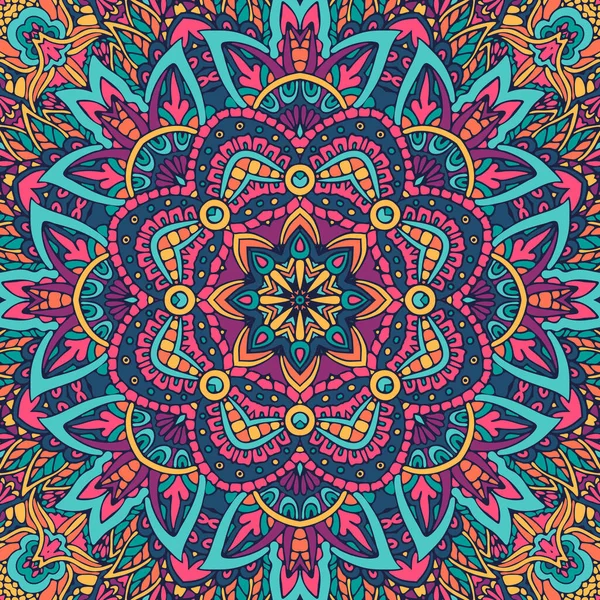 Feestelijke Medaillon Doodle Boho Stijl Ornamenten Abstract Psychedelische Kleurrijke Naadloze — Stockvector