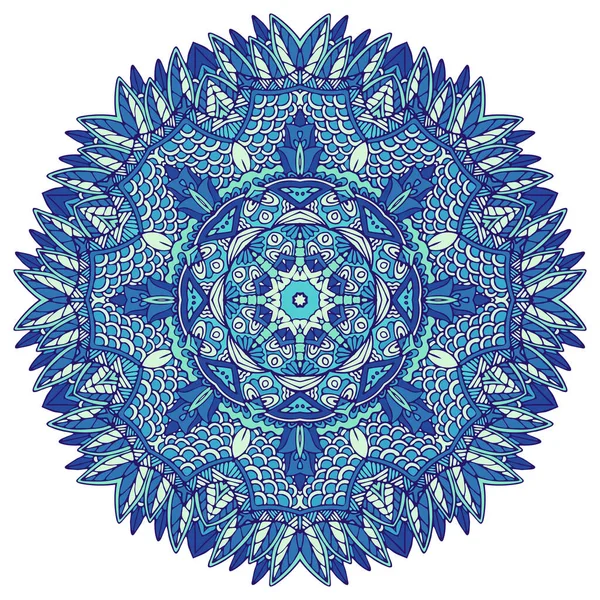 Invierno Abstracto Azul Decoración Mandala Geométrica Étnica Medallón Ornamental Redondo — Archivo Imágenes Vectoriales