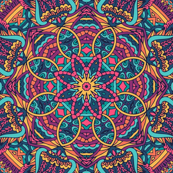 Festliches Buntes Mandala Muster Geometrische Medaillonkritzelornamente Boho Stil Psychedelische Karneval — Stockvektor