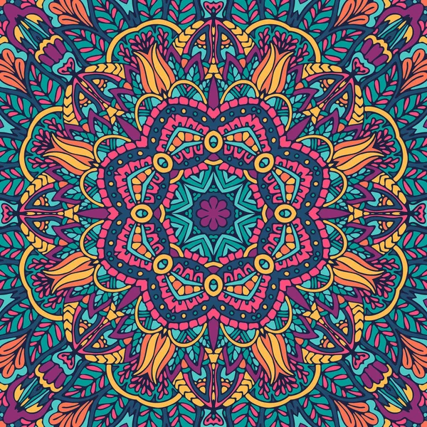 Mandala Indien Motif Sans Couture Art Tropical Coloré Avec Feuilles — Image vectorielle