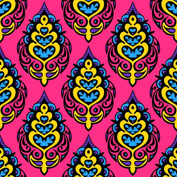 Roze kleurrijke damast naadloze floral vector ontwerp — Stockvector