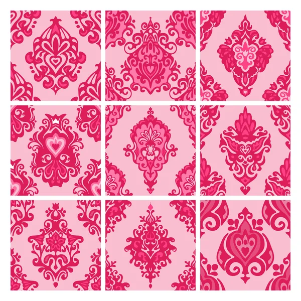 Pink Damask naadloze ontwerpset — Stockvector