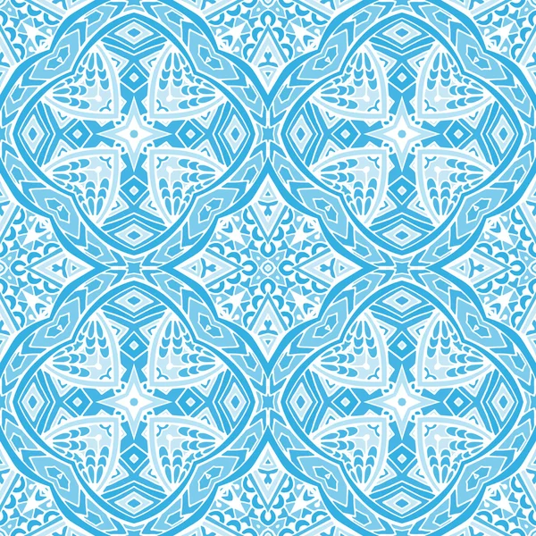 Damasco azul patrón de azulejos sin costura — Vector de stock