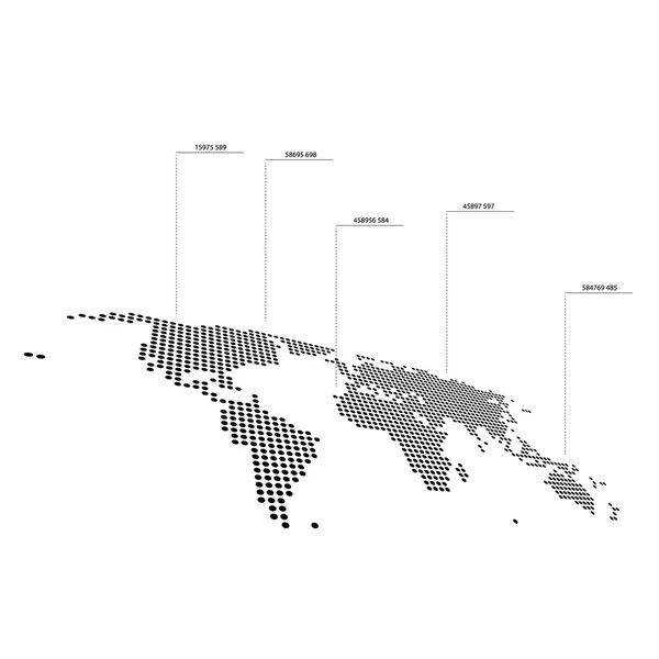 Mapa mundial punteado con estadísticas de puntero sobre fondo blanco — Vector de stock