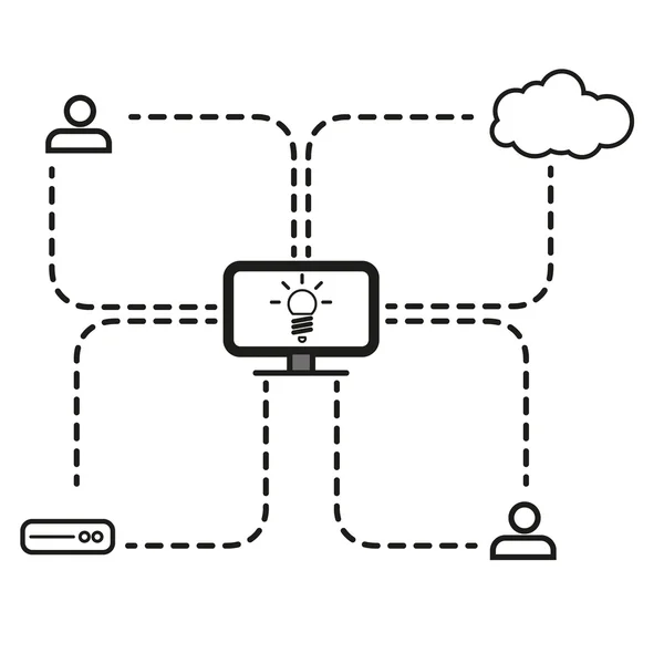 Internet, Cloud, Computer, Hard drive and Client Stroke vector graphic map — Stock Vector