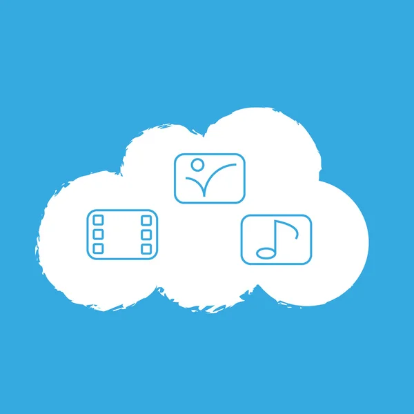 Cloud avec médias en ligne sur fond bleu — Image vectorielle