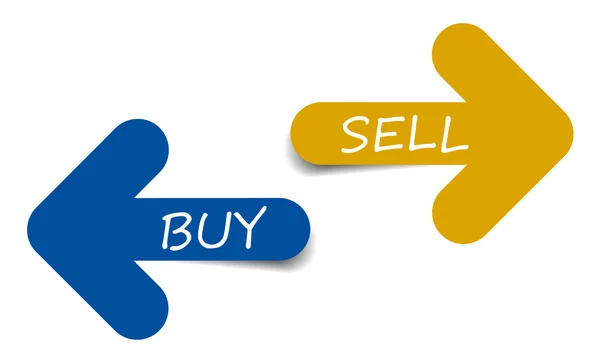 Dvě barevné šipky s textem nakupovat a prodávat — Stockový vektor