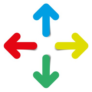 Beyaz arka plan üzerinde dört renk ok