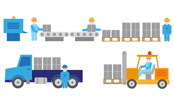 Processo produttivo, produzione e trasporto, grafica vettoriale — Vettoriale Stock