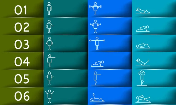 Table Six Parties Avec Des Figures Ligne Minimalistes Entraînement Fitness — Image vectorielle