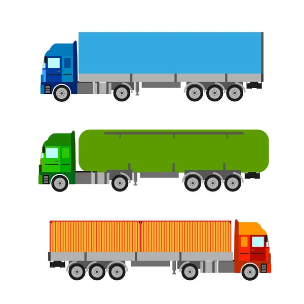 Différents Types Camions Pour Exportation Importation Marchandises Vecteur Eps — Image vectorielle