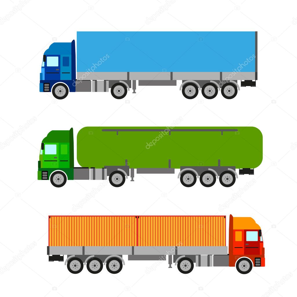 Different types of trucks for export and import of goods - vector EPS 10