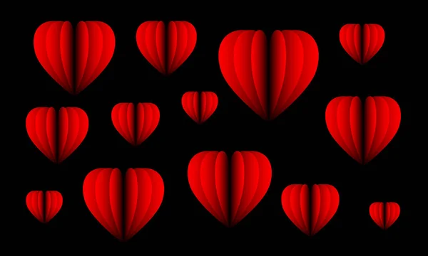 Coeurs Rouges Repliés Vectoriellement Sur Fond Noir Graphique Vectoriel — Image vectorielle