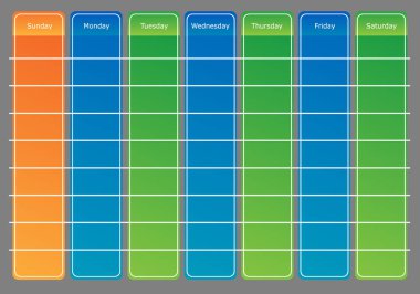 Haftalık yedi günlük takvim vektör şablonu