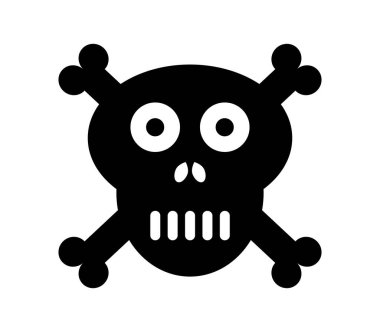 Beyaz arka planda çapraz siyah kemikli kafatası