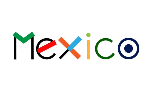 Mexico Inscrição Colorida Composta Formas Fundo Branco — Vetor de Stock