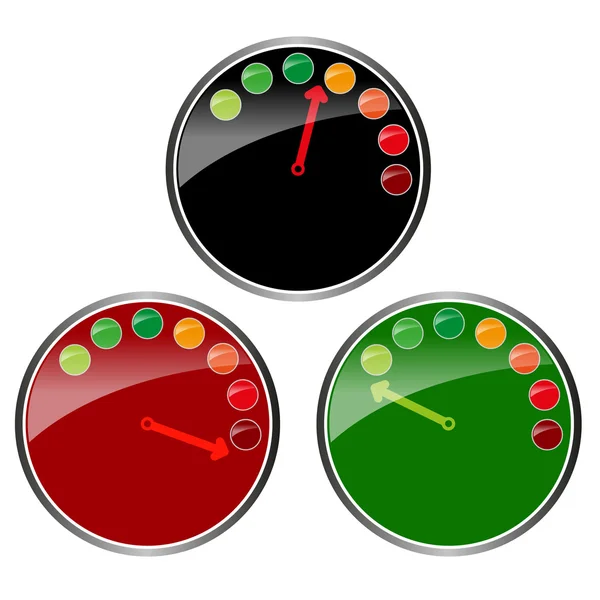 Trois horloges brillantes couleur graphique vectoriel — Image vectorielle