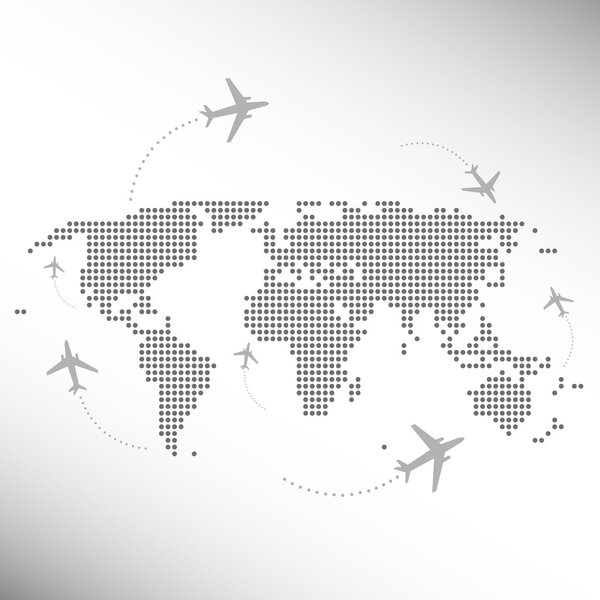 Dotted world map with aircrafts