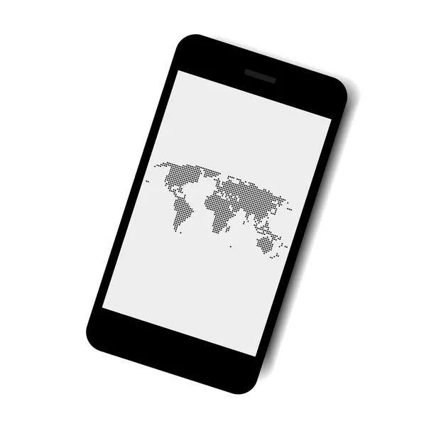 点線の世界地図と携帯電話 — ストックベクタ