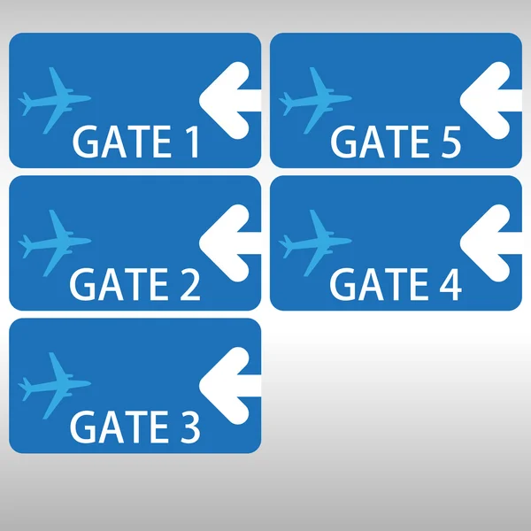 Repülőtér öt kaput jelek — Stock Vector