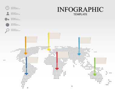 Infographic Dünya Haritası boş işaretçiler ve simge vektör grafiği