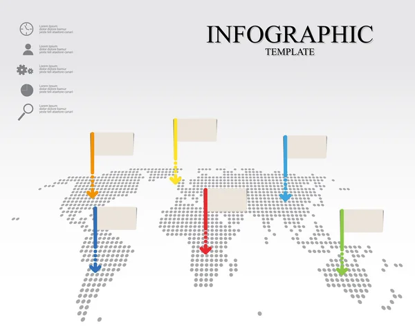 Infográfico mapa do mundo com ponteiros vazios e ícone gráfico vetorial — Vetor de Stock