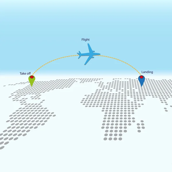 Chemin avion de vol avec carte en pointillés Graphique vectoriel Illustration De Stock