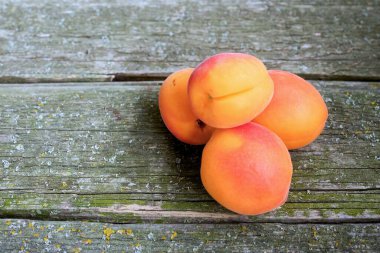 Ahşap arka planda taze ve olgun kayısı kavramı