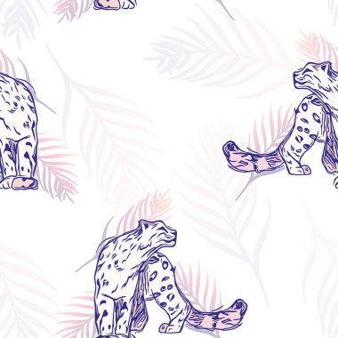 Beyaz pürüzsüz arka planda Gradient Palm Leoparları var. Kumaş, duvar kağıdı ve koleksiyon kitabı projeleri için mükemmel..