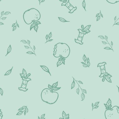 Vector Sweet Cheerful Apples Lineart 'ın yeşil, pürüzsüz arkaplanı. Kumaş, duvar kağıdı ve koleksiyon kitabı projeleri için mükemmel..