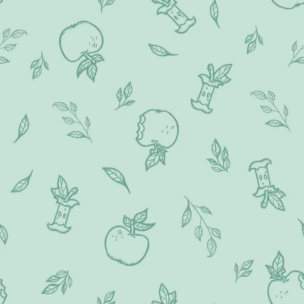 Vector dulces manzanas alegres lineal en fondo patrón sin costura verde. Perfecto para proyectos de tela, papel pintado y scrapbooking. — Archivo Imágenes Vectoriales