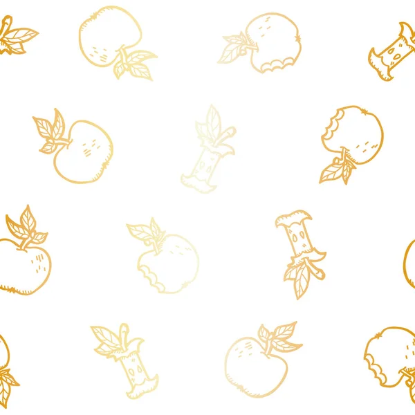 Векторні солодкі веселі яблука з золотим ефектом Lineart на білому безшовному тлі візерунка. Ідеально підходить для тканини, шпалер та проектів зі скрапбукінгу . — стоковий вектор
