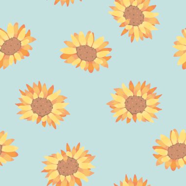 Yumuşak Pastel Renklerindeki Vektör Ayçiçeği Başı, Yeşil, pürüzsüz desen arkaplanında. Kumaş, hatıra defteri ve duvar kağıdı projeleri için mükemmel..