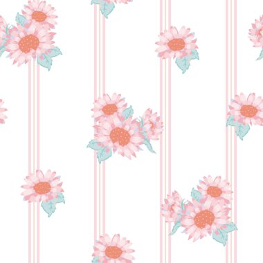 Vector Cute Pastel Sunflower Bouquets on Soft Stripes seamless pattern background. Perfect for fabric, scrapbooking and wallpaper projects.
