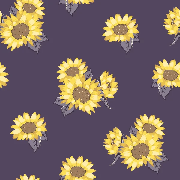 Vector Yellow Sunflower Bouquets on Purple seamless pattern background. Perfect for fabric, scrapbooking and wallpaper projects. — Vettoriale Stock