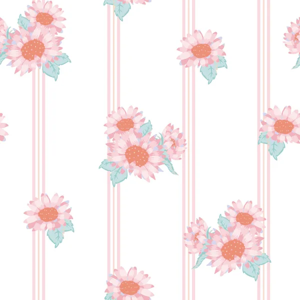 Vector Cute Pastel Sunflower Bouquets on Soft Stripes seamless pattern background. Perfect for fabric, scrapbooking and wallpaper projects. — Stockvektor