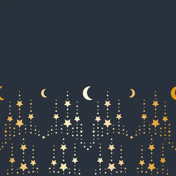 Vector Crescent Moon with Star Chains in Gold Border seamless pattern background. Perfect for fabric, scrapbooking and wallpaper projects. — Stock Vector