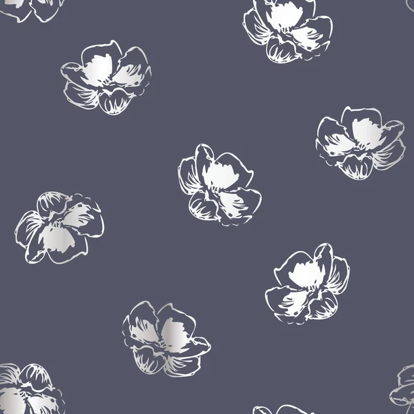 Silhouette vectorielle Fleurs argentées sur fond de motif sans couture foncé. Parfait pour les projets de tissu, papier peint et scrapbooking. — Image vectorielle