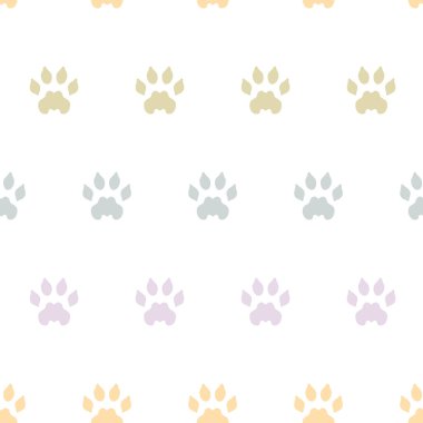 Vector Pastel Rainbow Wild Animal Paw Prints on White seamless pattern background. Perfect for fabric, scrapbooking and wallpaper projects.