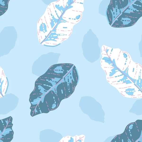 Vector flotante salvaje Dieffenbachia Hojas en tonos de azul sin costura patrón de fondo. Perfecto para proyectos de tela, scrapbooking y papel pintado. — Vector de stock