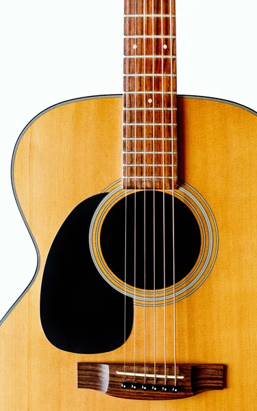 Wooden acoustic guitar isolated closeup — Stock Photo, Image