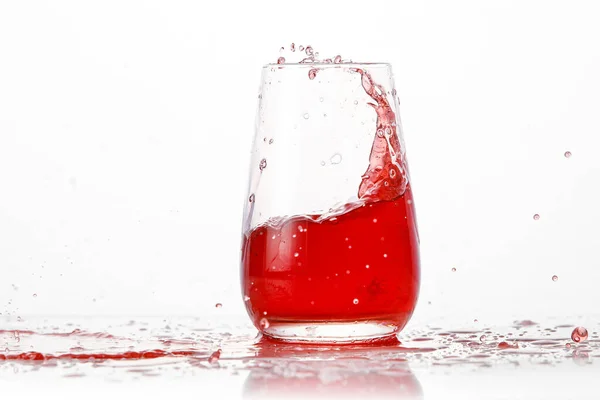 Red Cocktail Splashes Glass White Background — Stock Photo, Image