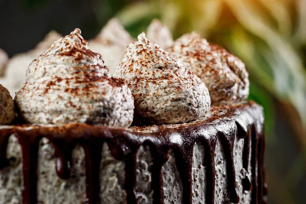 Çikolata ve tarçınlı yuvarlak kremalı pasta.