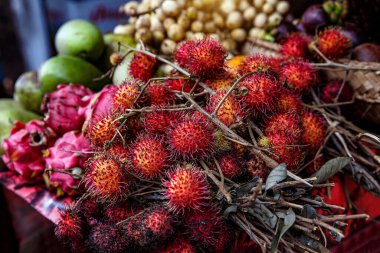 Rambutan tropical fruit texture. Bali Indonesia clipart