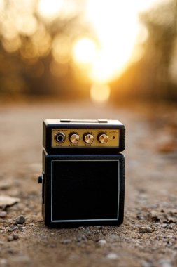 Gitar amfisi turuncu doğayla iç içe.