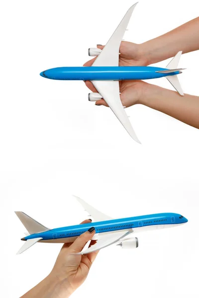 Plane Caring Hands Aviation Industry Support Concept — Stock Photo, Image