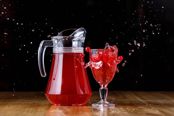 Cranberry Juice Jug Wooden Table — Stock Photo, Image