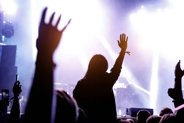 Silhouette Des Publikumskonzerts Musikfans Auf Der Bühne — Stockfoto