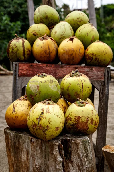 Много Свежих Зеленых Кокосов Выложенных Стопкой Крупные Рыночные Ларьки Бали — стоковое фото